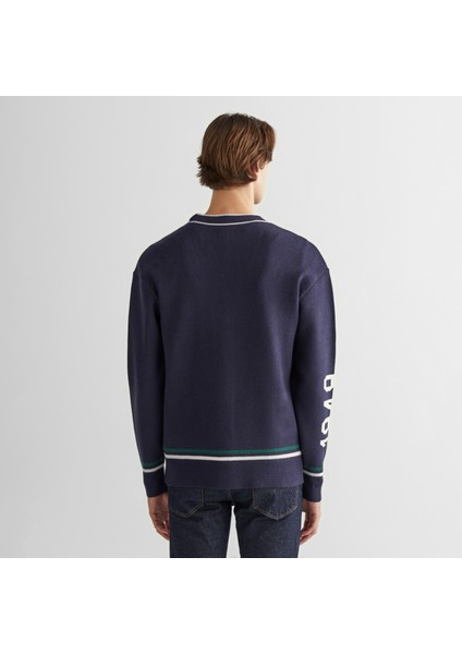 Erkek Lacivert Relaxed Fit V Yaka Logolu Hırka fiyatları