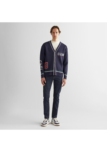 Erkek Lacivert Relaxed Fit V Yaka Logolu Hırka modelleri