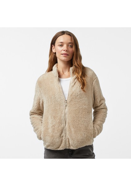 Kadın Bej Regular Fit Fermuarlı Peluş Sweatshirt