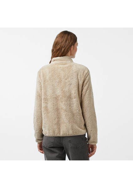 Kadın Bej Regular Fit Fermuarlı Peluş Sweatshirt fiyatları