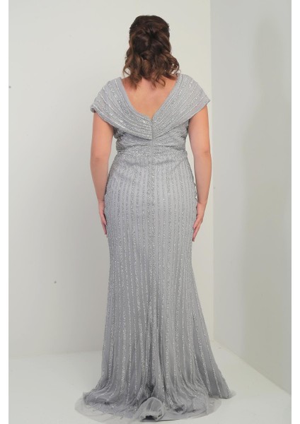 Kadın Ön Arka V Yaka Taş Baskılı Astarlı Büyük Beden Balık Elbise fırsatları