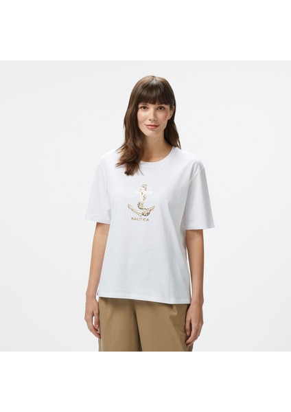 Kadın Beyaz Regular Fit Nakışlı T-Shirt indirimleri