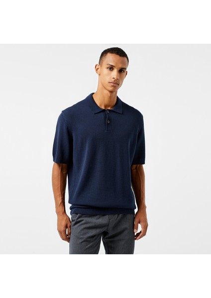 Erkek Lacivert Classic Fit Kısa Kollu Triko