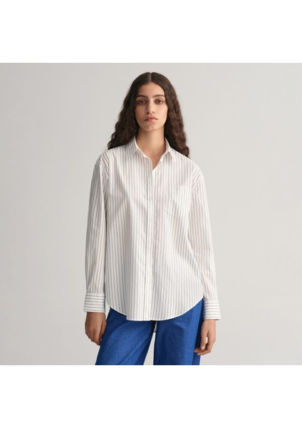 Kadın Beyaz Relaxed Fit Düğmeli Yaka Gömlek