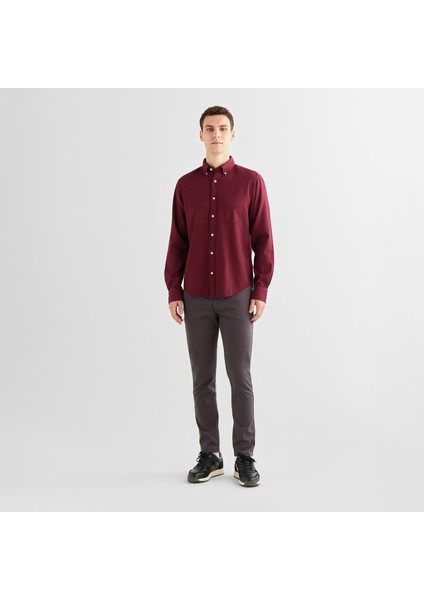 Erkek Kırmızı Regular Fit Düğmeli Yaka Gömlek modelleri