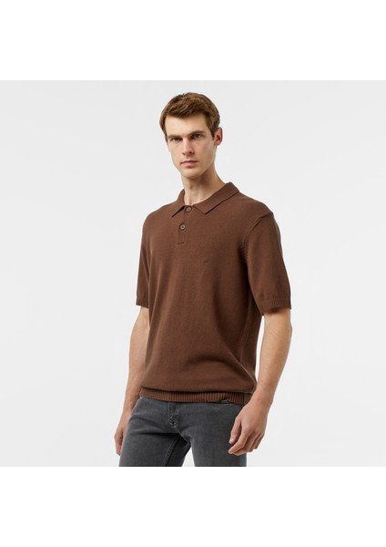 Erkek Kahverengi Classic Fit Kısa Kollu Triko