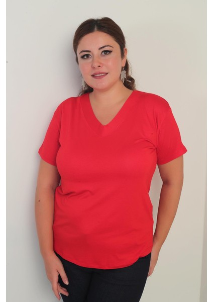 Kadın V Yaka Likralı Büyük Beden Bluz modelleri