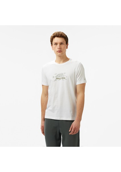Erkek Beyaz Regular Fit Baskılı T-Shirt