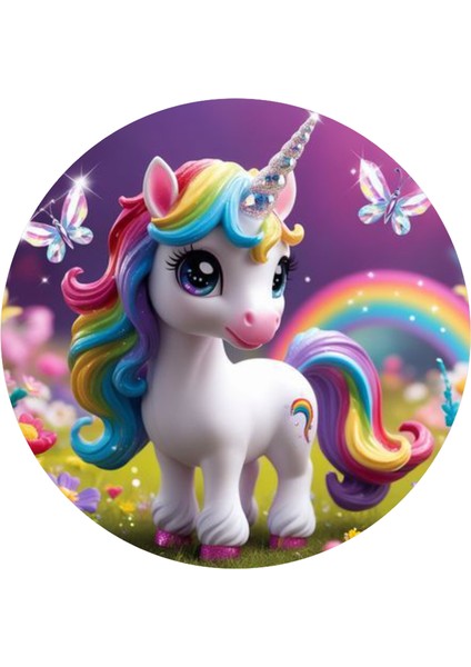 Unicorn Yuvarlak Pasta Yenilebilir Resim Baskı 20 cm