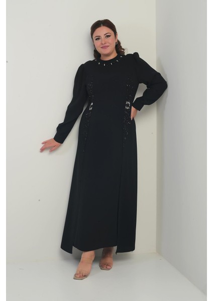 Kadın Taş-Boncuk Baskılı Büyük Beden Tesettür Uzun Elbise fiyatları