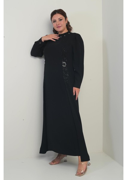 Kadın Taş-Boncuk Baskılı Büyük Beden Tesettür Uzun Elbise modelleri