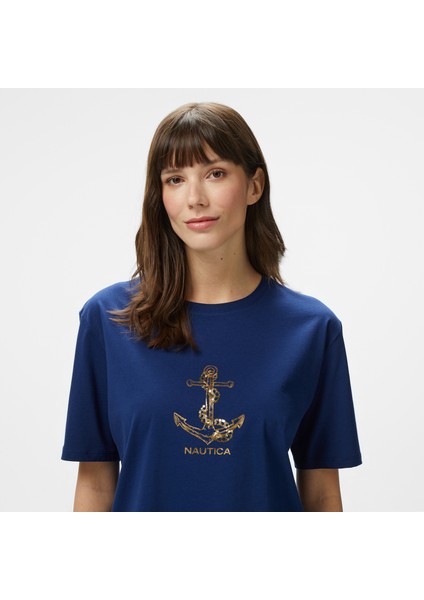 Kadın Lacivert Regular Fit Nakışlı T-Shirt fırsatları