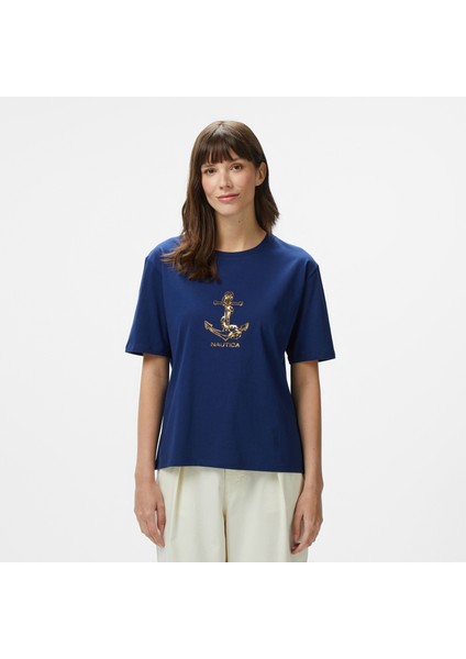 Kadın Lacivert Regular Fit Nakışlı T-Shirt indirimleri