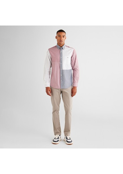Erkek Pembe Regular Fit Düğmeli Yaka Çizgili Gömlek modelleri