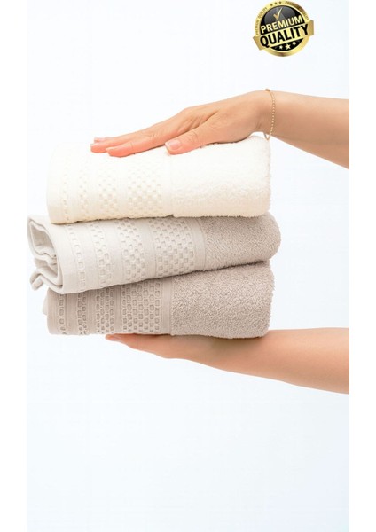 Softure 3’lü El Yüz Havlusu | Günlük Kullanım | 50X90 cm | Yumuşak, Dayanıklı | Bej Tonlar