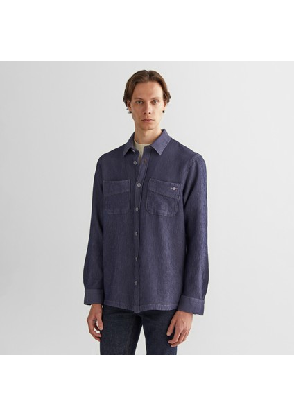 Erkek Lacivert Oversize Fit Ekose Gömlek