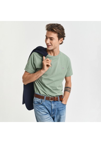 Erkek Yeşil Slim Fit Bisiklet Yaka T-Shirt