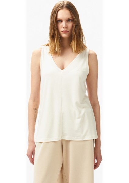 Kadın Krem Relaxed Fit T-Shirt