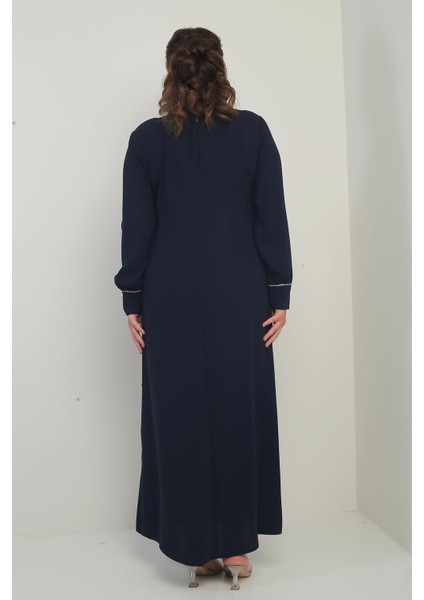 Kadın Kol Uçları Fermuarlı Taş Detaylı Yandan Bağlamalı Büyük Beden Uzun Krep Elbise fırsatları