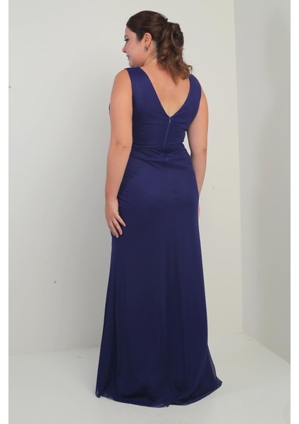 Kadın Ön Arka V Yaka Astarlı Önü Dapeli 3 Boyut Çiçekli Büyük Beden Tül Uzun Elbise fırsatları