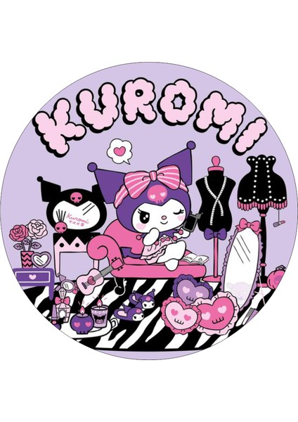 Kuromi Yuvarlak Pasta Yenilebilir Resim Baskı 20 cm