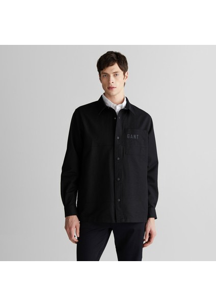 Erkek Siyah Oversize Fit Logolu Gömlek