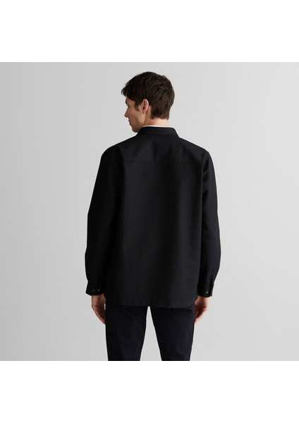 Erkek Siyah Oversize Fit Logolu Gömlek fiyatları