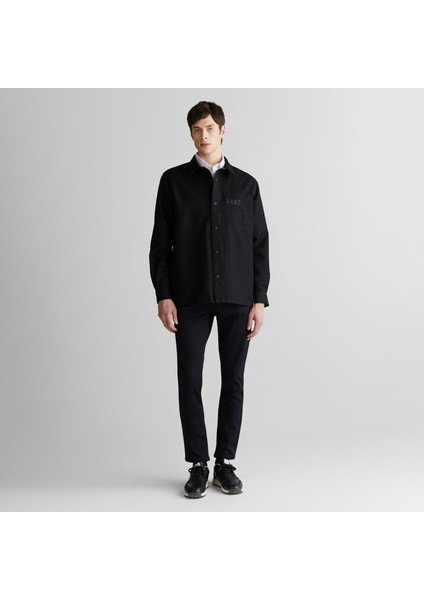 Erkek Siyah Oversize Fit Logolu Gömlek modelleri