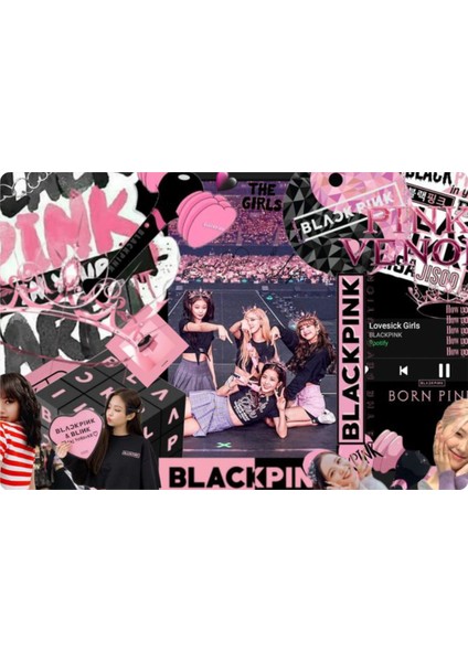 Black Pink Dikdörtgen Pasta Yenilebilir Resim Baskı 28x19 cm