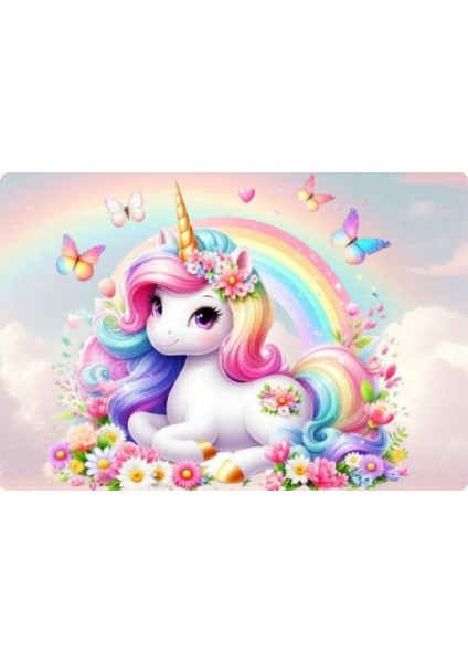 Unicorn Dikdörtgen Pasta Yenilebilir Resim Baskı 28x19 cm