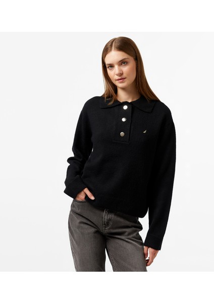 Kadın Siyah Regular Fit Kazak