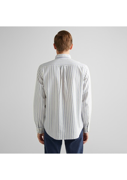 Erkek Krem Regular Fit Düğmeli Yaka Çizgili Oxford Gömlek fiyatları