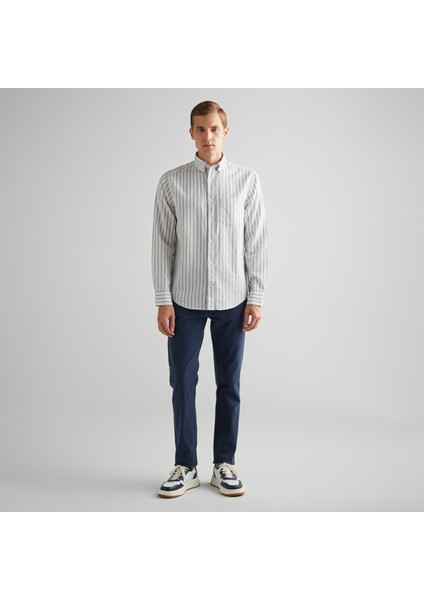 Erkek Krem Regular Fit Düğmeli Yaka Çizgili Oxford Gömlek fırsatları
