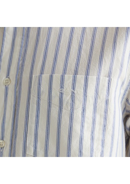 Erkek Krem Regular Fit Düğmeli Yaka Çizgili Oxford Gömlek