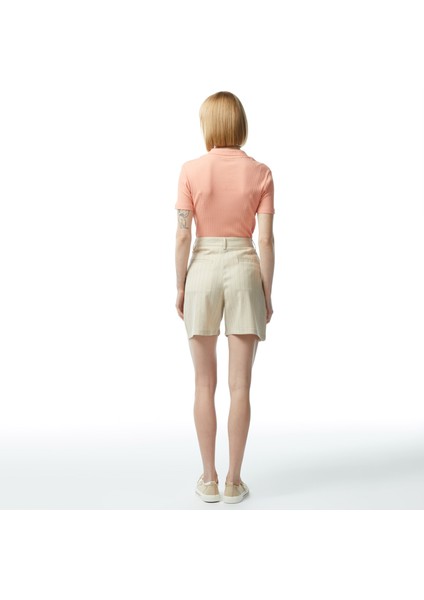 Kadın Bej Relaxed Fit Çizgili Şort fiyatları