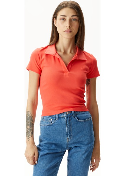 Kadın Kırmızı Slim Fit Kısa Kollu Polo