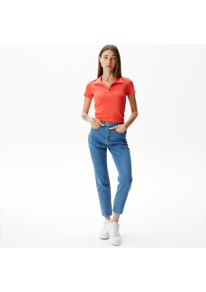 Kadın Kırmızı Slim Fit Kısa Kollu Polo modelleri
