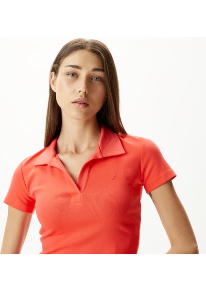 Kadın Kırmızı Slim Fit Kısa Kollu Polo fırsatları