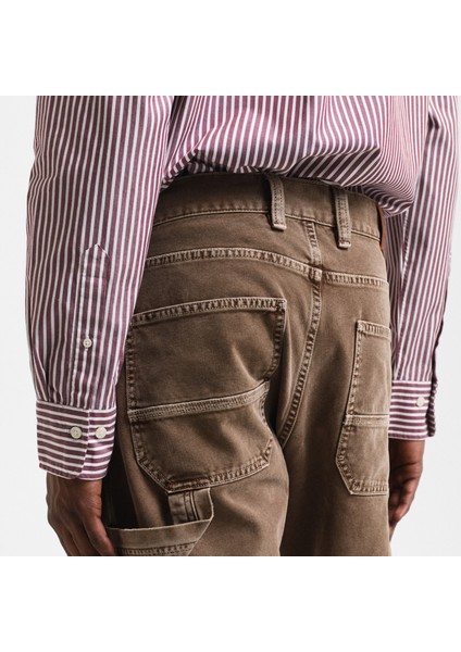 Erkek Bordo Regular Fit Düğmeli Yaka Çizgili Gömlek