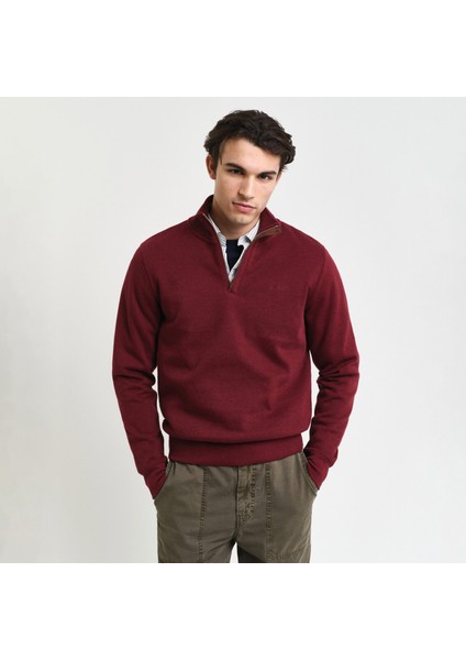 Erkek Bordo Regular Fit Yarım Fermuarlı Sweatshirt
