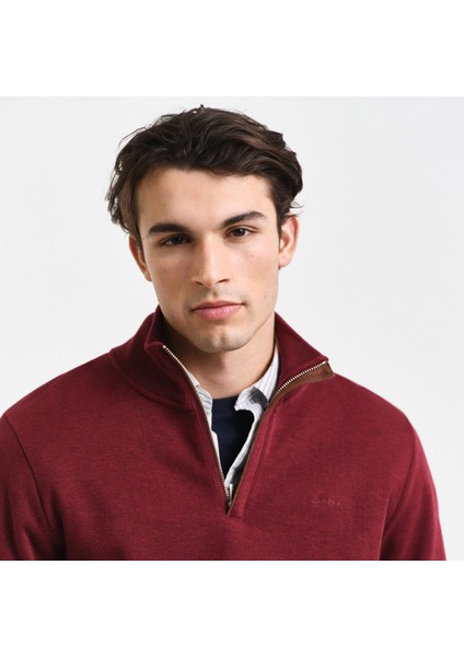 Erkek Bordo Regular Fit Yarım Fermuarlı Sweatshirt modelleri