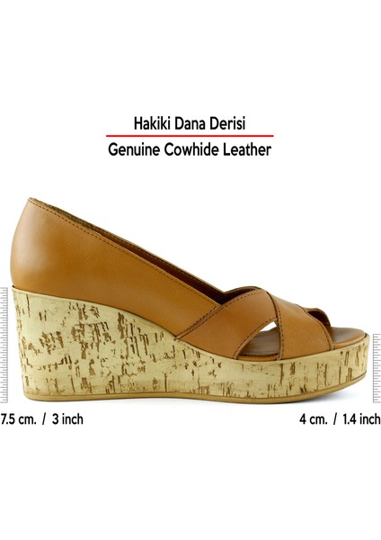 Astrid Taba Hakiki Deri Çapraz Bantlı Mantar Taban Görünümlü Dolgu Topuklu Sandalet modelleri