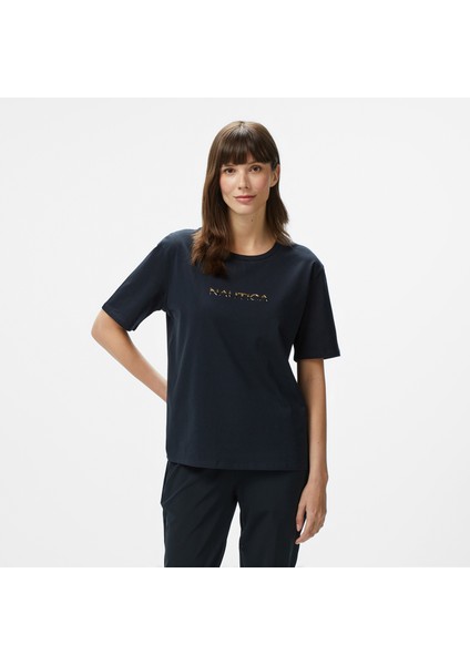 Kadın Siyah Regular Fit Baskılı T-Shirt
