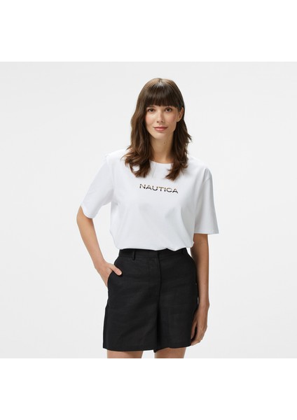 Kadın Beyaz Regular Fit Baskılı T-Shirt