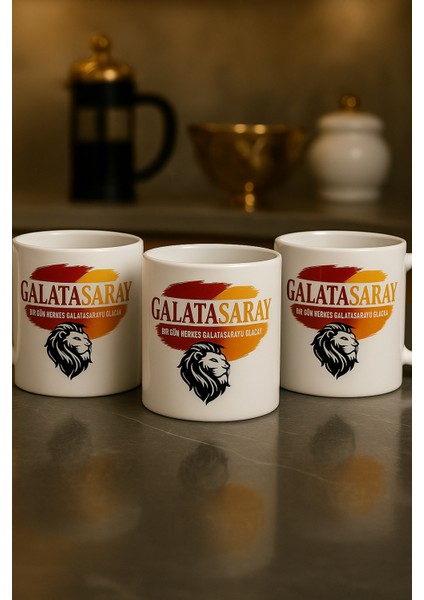 3 Lü Paket Galatasaray Logo Baskı Porselen Kupa Bardak