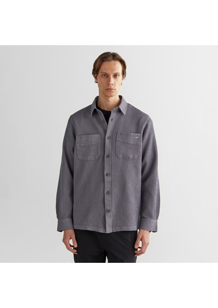 Erkek Gri Oversize Fit Ekose Gömlek