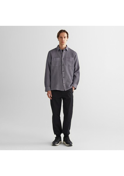 Erkek Gri Oversize Fit Ekose Gömlek modelleri