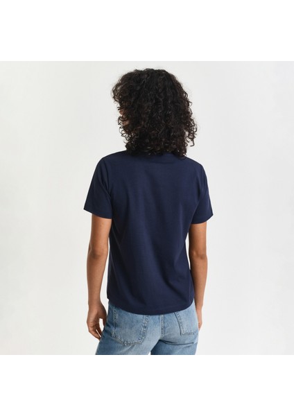 Kadın Lacivert Regular Fit Bisiklet Yaka Logolu T-Shirt fiyatları