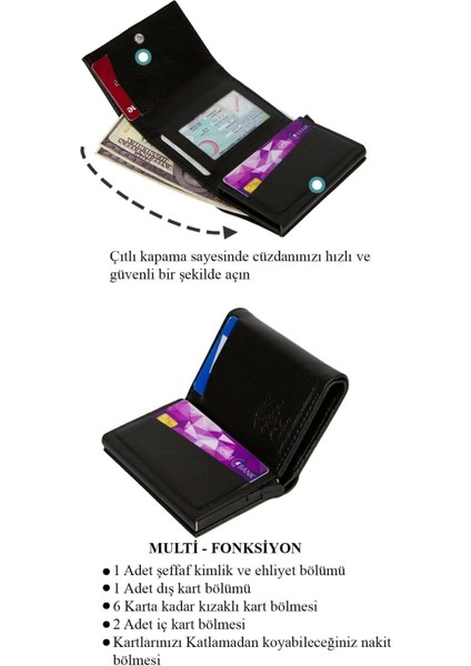 Erkek Deri Mekanizmalı Cüzdan ve Portföy Clutch Traş Kozmetik Bakım ve Günlük El Çantası (14X24CM) NEWPOLO171 - Siyah - Siyah