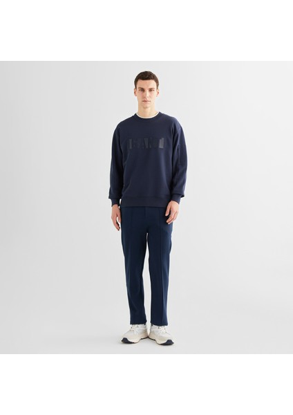 Erkek Lacivert Relaxed Fit Bisiklet Yaka Logolu Sweatshirt modelleri